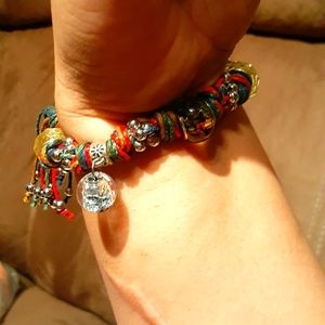 Waxed threads, colorful glasswork beads bracelet